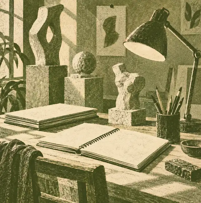 Illustration of marketing and creative businesses equipment and workspace